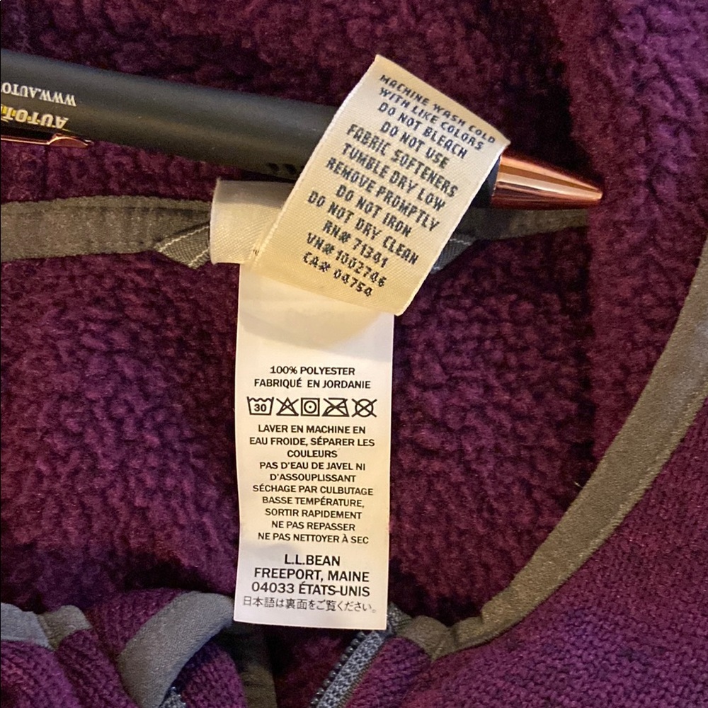 L.L. Bean Purple Utility Jacket Fleece Hooded Size L (14-16) - Picture 7 of 8